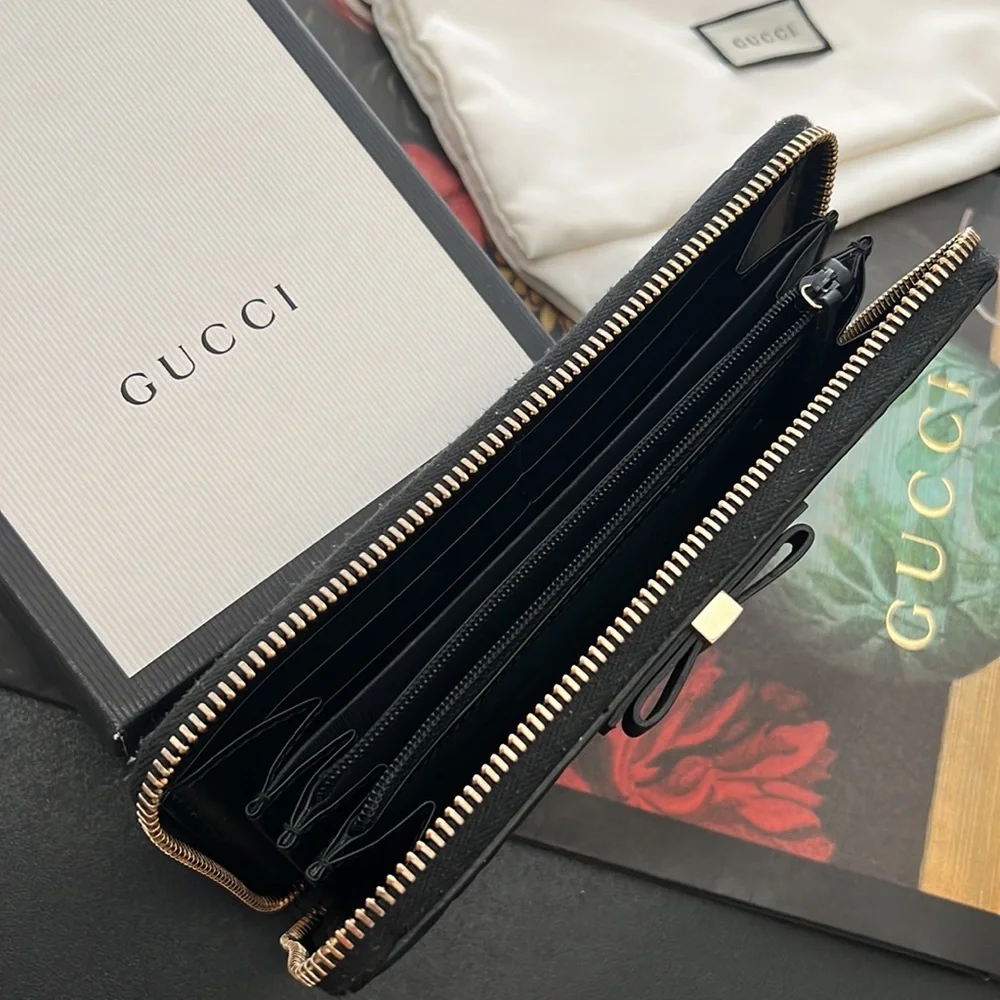 🖤🖤Gucci GG Guccissima Bow Zip Wallet - Picture 10 of 17